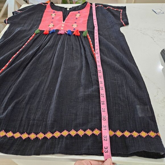 Joie Black Boho Cotton Embroidered Mini Dress Small Tassels Short Sleeves - Picture 10 of 10